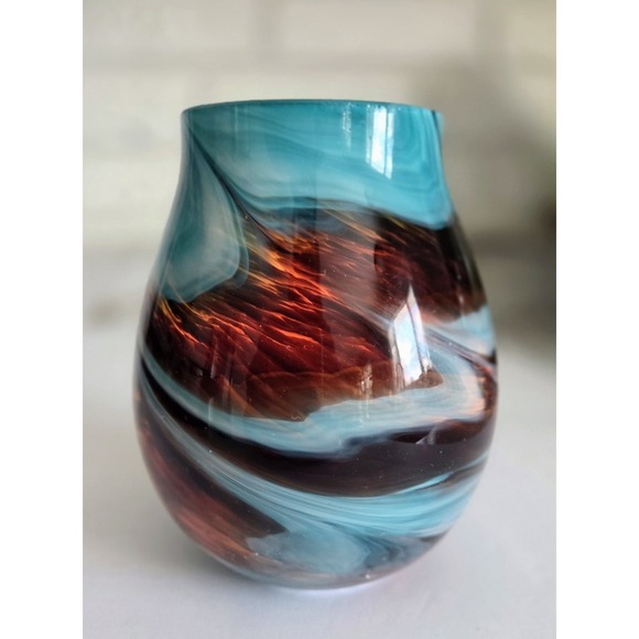 Intertek Other - Intertek Electric Accent Lamp Swirl Glass Aqua Teal Turquoise Brown Swirl 6"